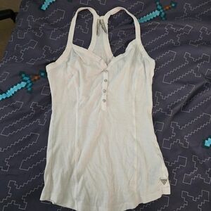 Guess White Henley Tank Top